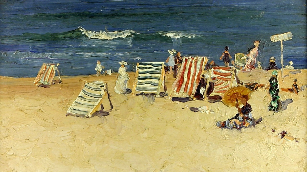 Painted Beach scene by Elioth Gruner