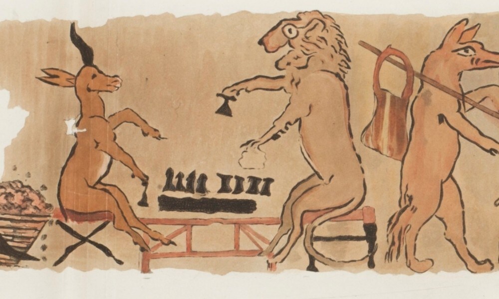 A lion and a gazelle play senet