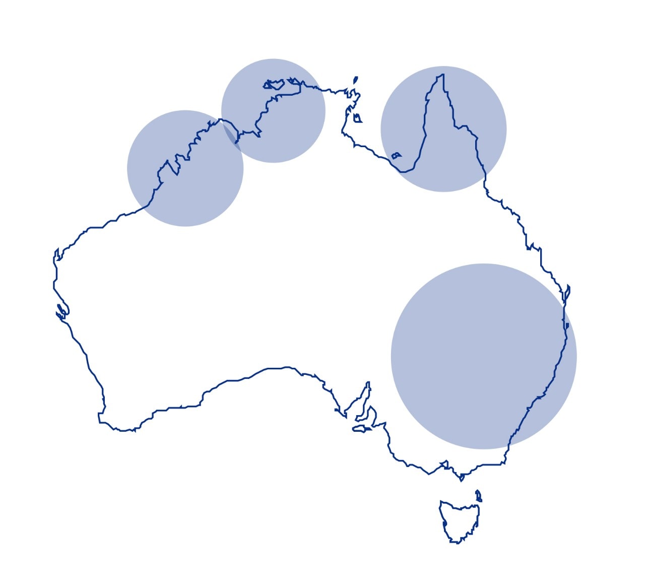 Map of Australia with certain regions highlighted
