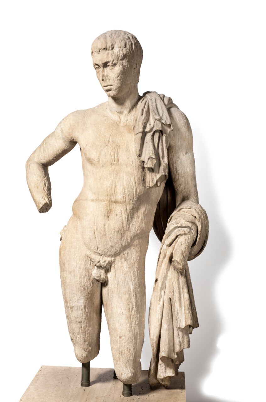 Roman statue carved from white marble