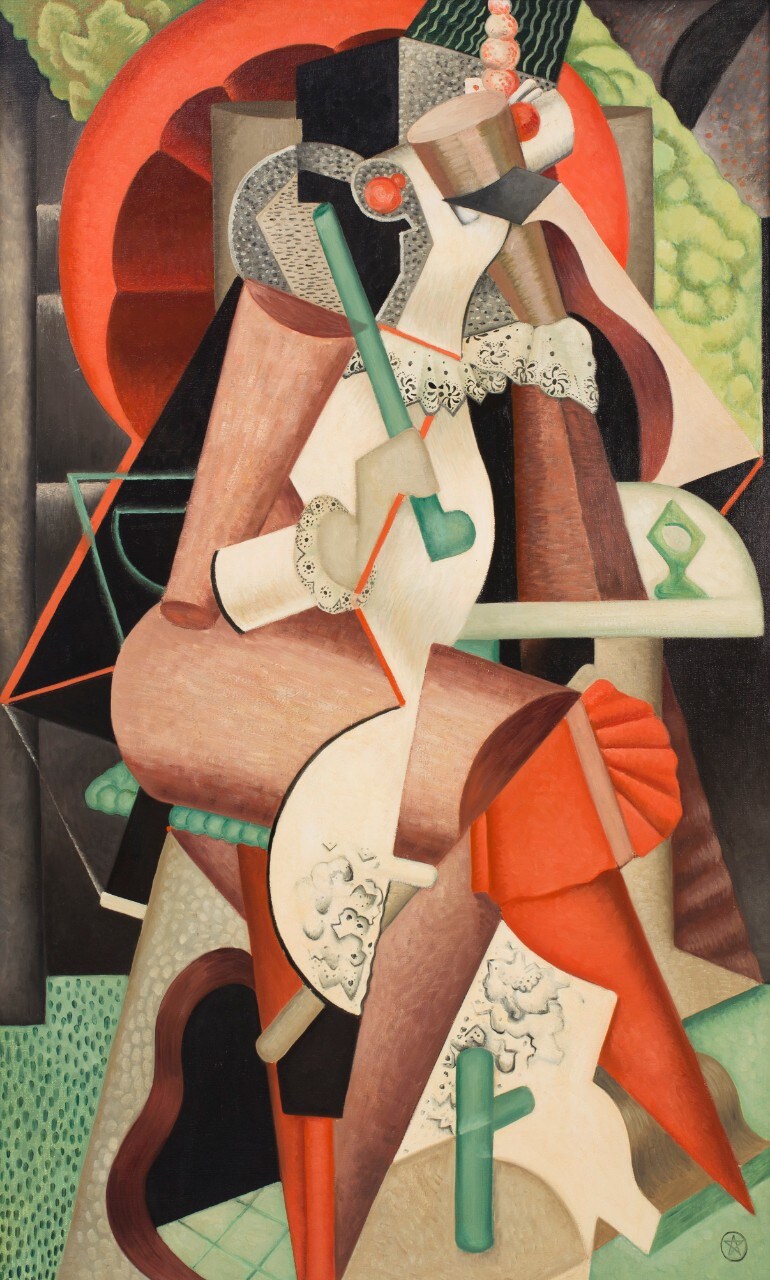 Abstract painting of a woman with umbrella 