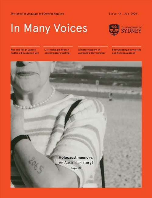 Cover of issue 44 of the In Many Voices magazine from the School of Languages and Cultures magazine.