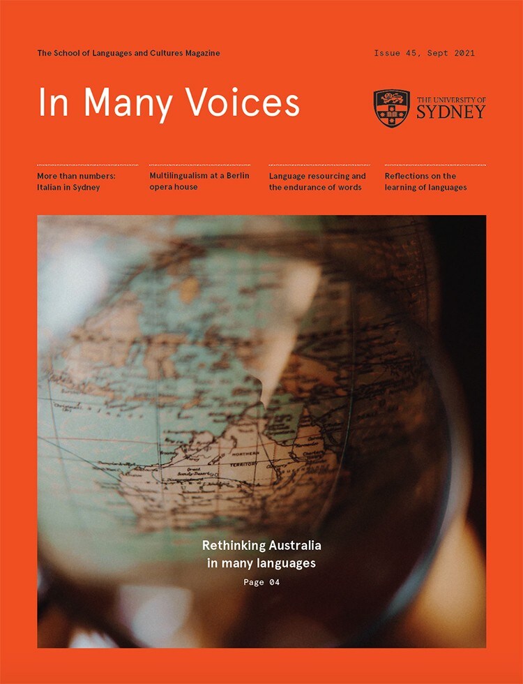 Front cover of In Many Voices, the School of Languages and Cultures's magazine