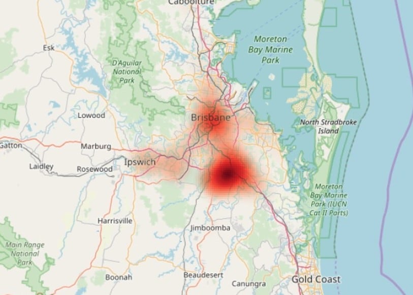 Heat map of south-east Queensland