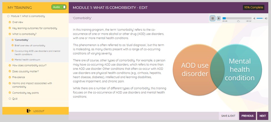 Screenshot from the national comorbidity guidelines online training program