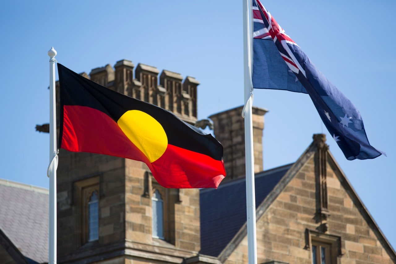 Aboriginal and Australian Flag near the Quadrangle