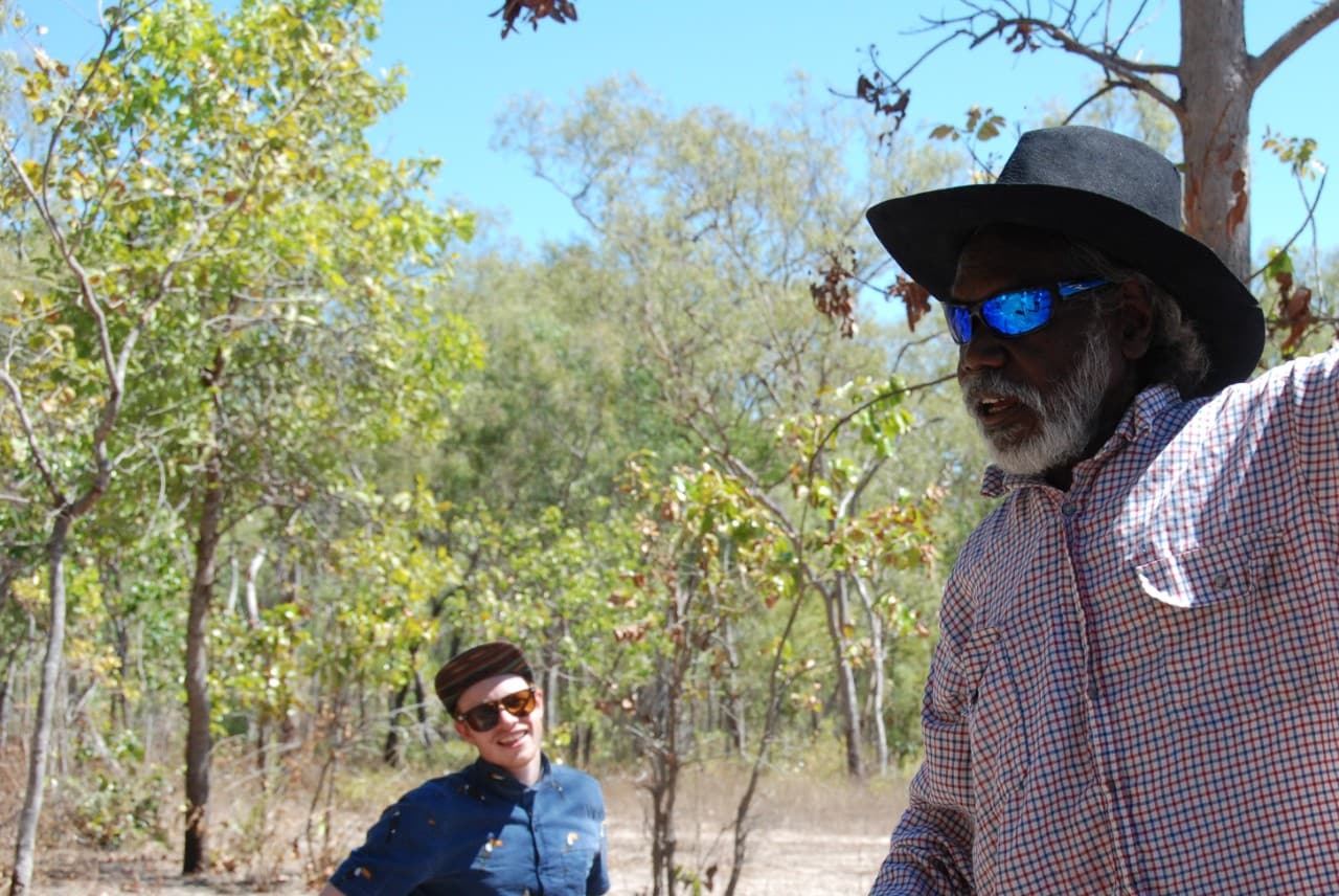 Photo of University of Sydney student James Endean and custodian for a Mirarr sacred site in Kakadue Mark Djandjomer.