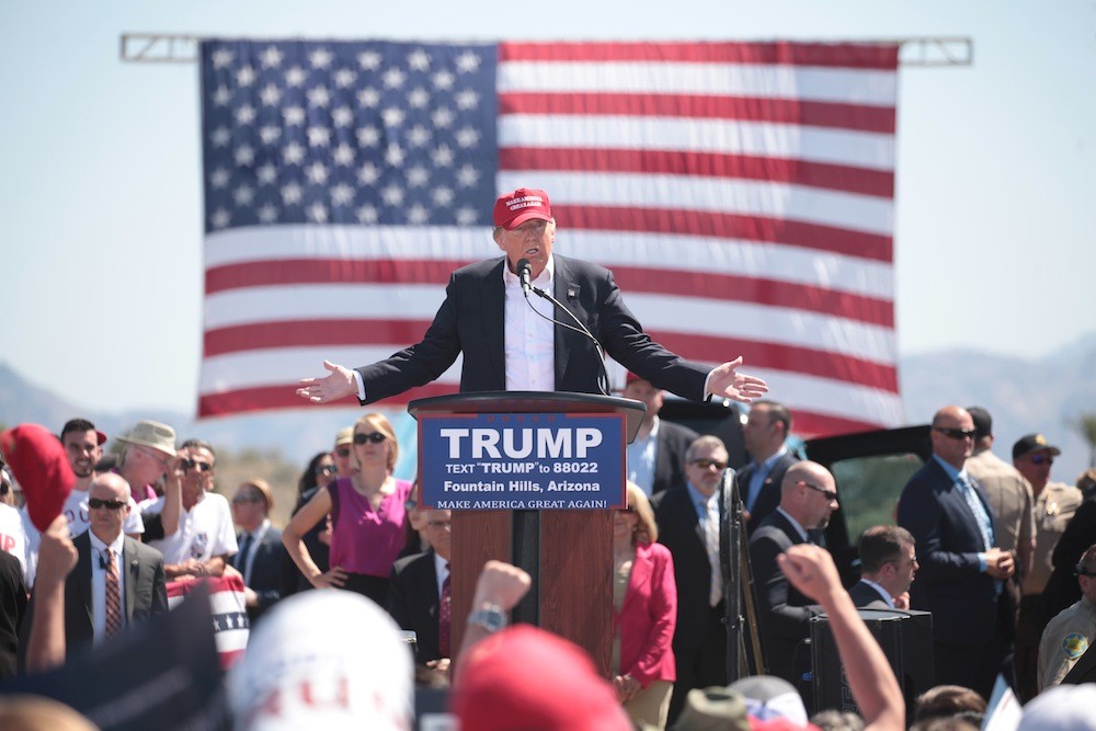 Donald Trump speaks at a campaign event in Fountain Hills, Arizona.