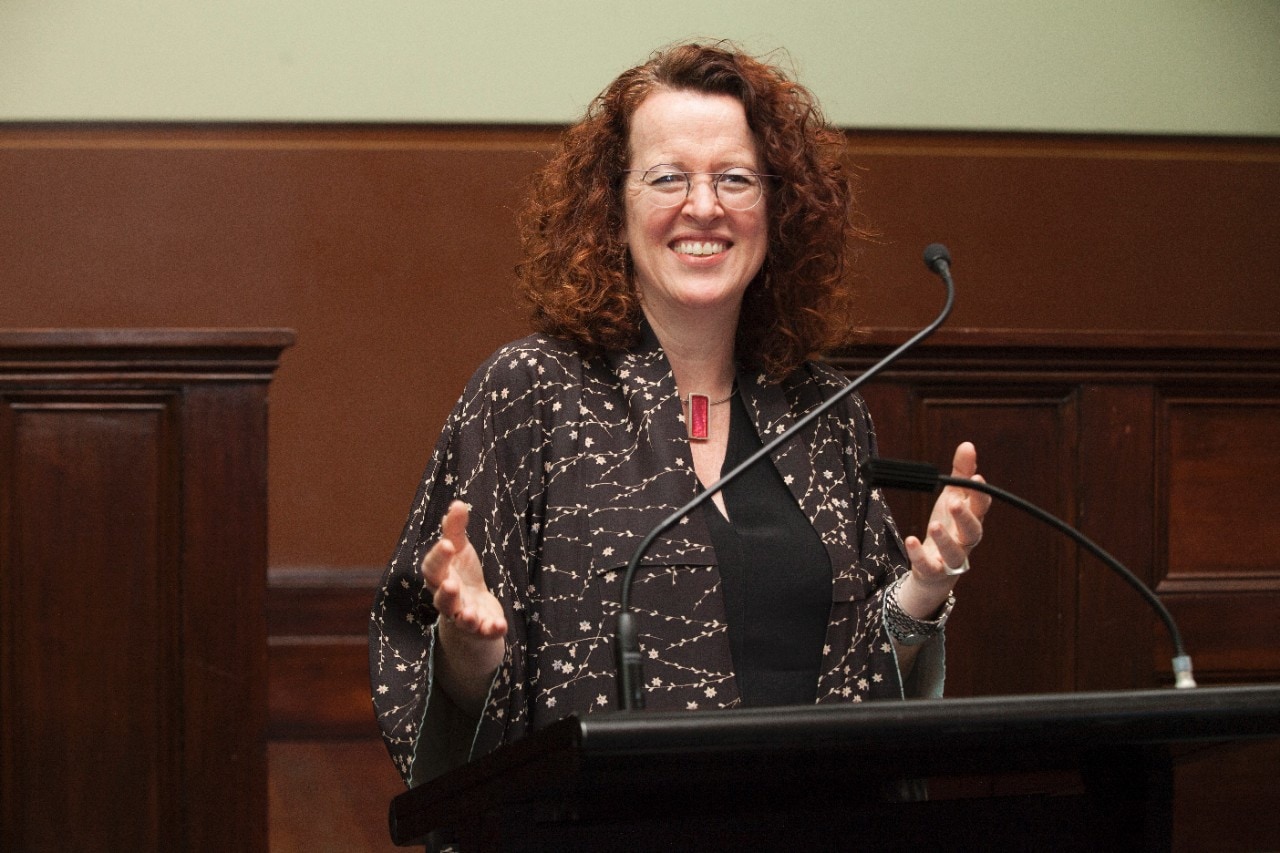 Intel VP and Senior Fellow Genevieve Bell addresses A Conversation on Business and Humanities. Image: Sharon Hickey/University of Sydney