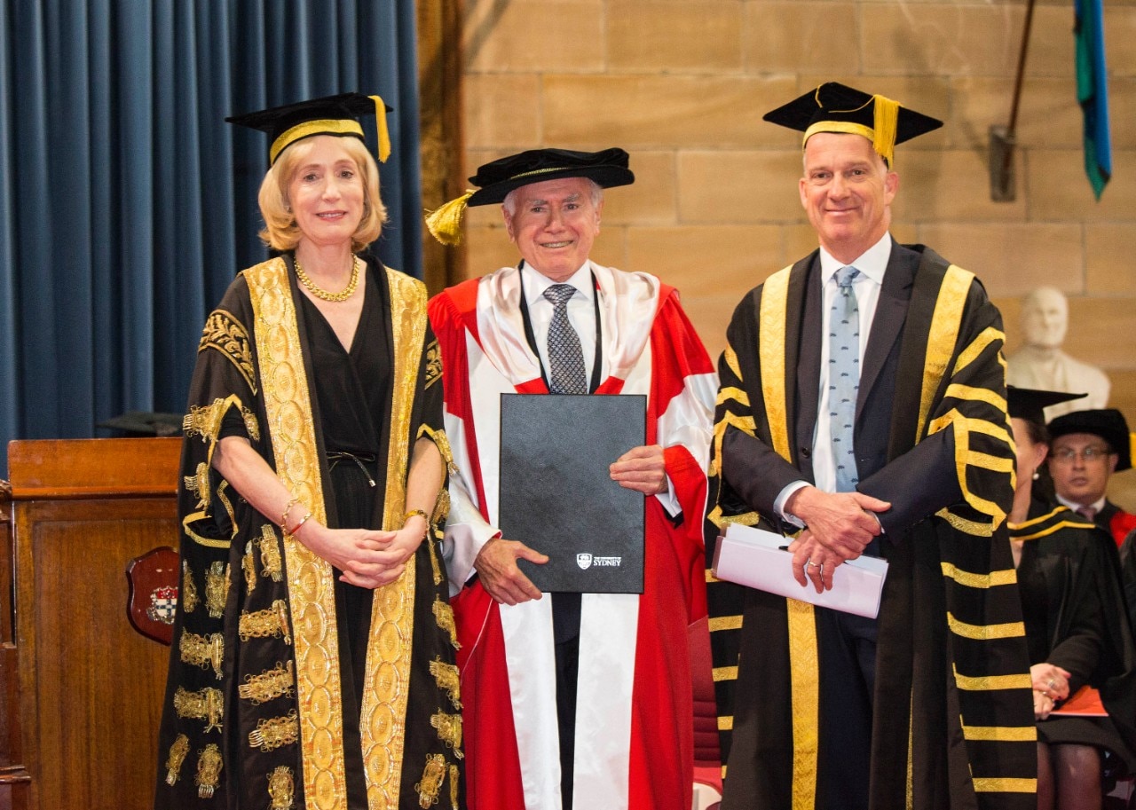 Chancellor Belinda Hutchinson, former Prime Minister John Howard and Vice-Chancellor and Principal Dr Michael Spence. 