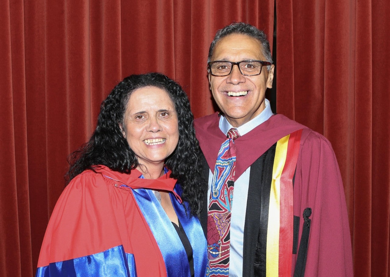 Honorary doctorate recipient Muriel Bamblett AM, pictured with Professor Shane Houston, Deputy Vice-Chancellor(Indigenous Strategy and Services)