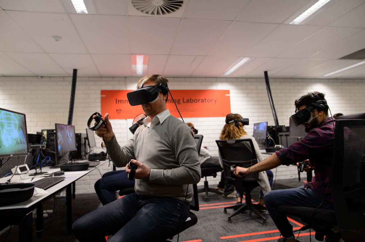 Staff and students use Oculus Rift headsets in the new Immersive Learning Laboratory.