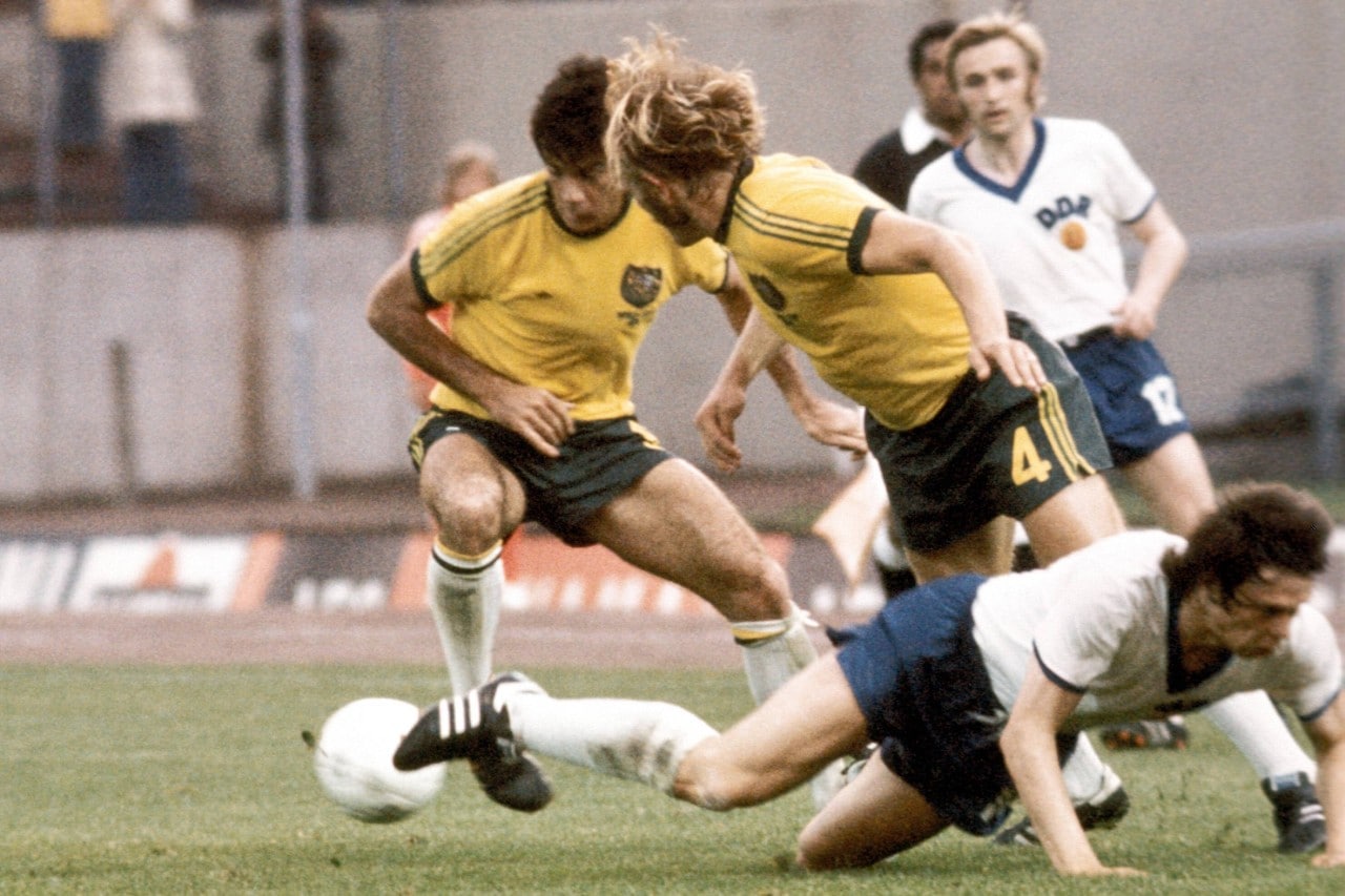 Johnny Warren represents Australia in the 1974 World Cup.