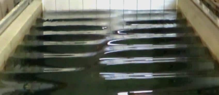 Experiments conducted in a water wave facility
