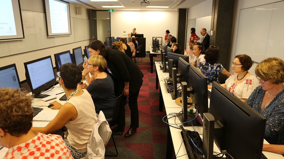 The 2017 Women in Wikipedia edit-a-thon at Sydney, people at computers