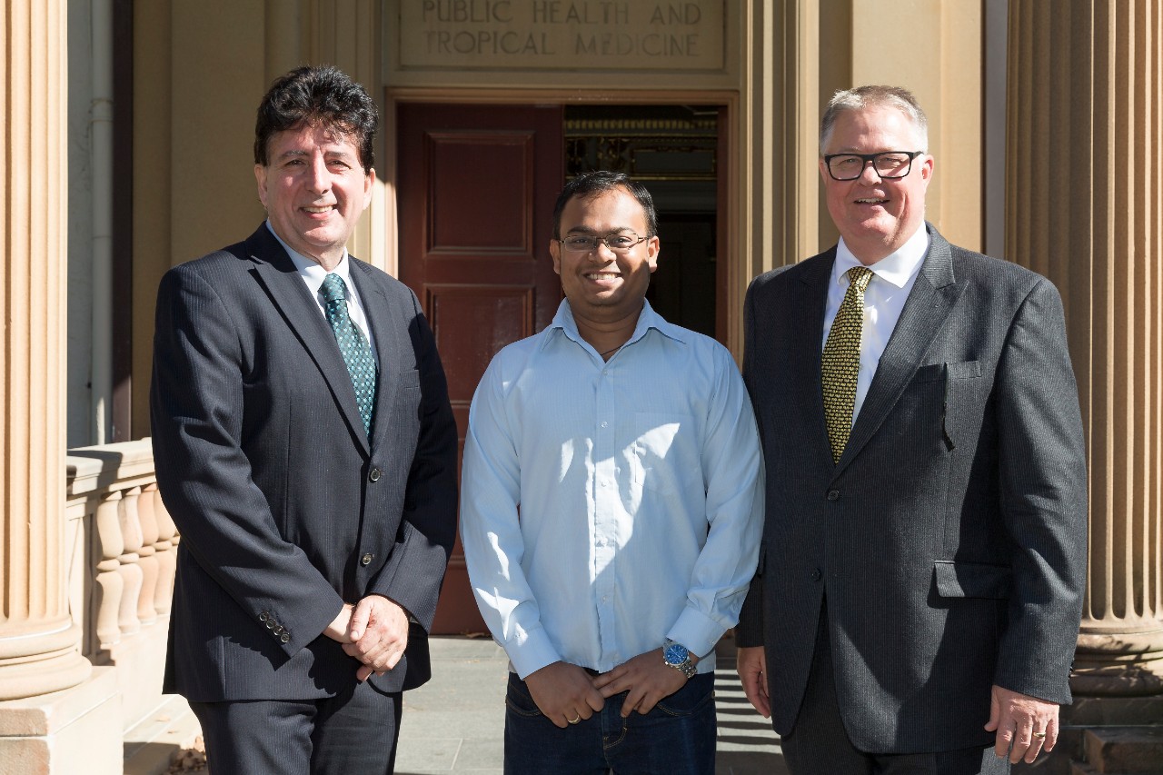 Dr Jim Manos, Dr Theerthankar Das and Dr Greg Whiteley standing outside