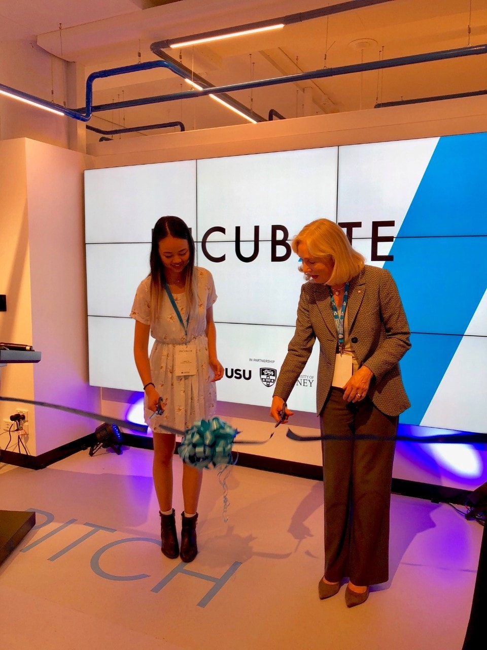 Chancellor Belinda Hutchinson AM and Liliana Tai, President of the University of Sydney Union, officially open the INCUBATE Hub.