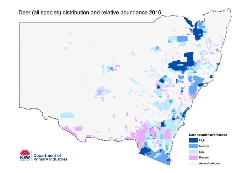 Map of NSW and the spread of feral deer