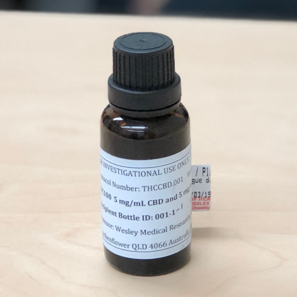 Photo of a small bottle containing medicinal cannabis