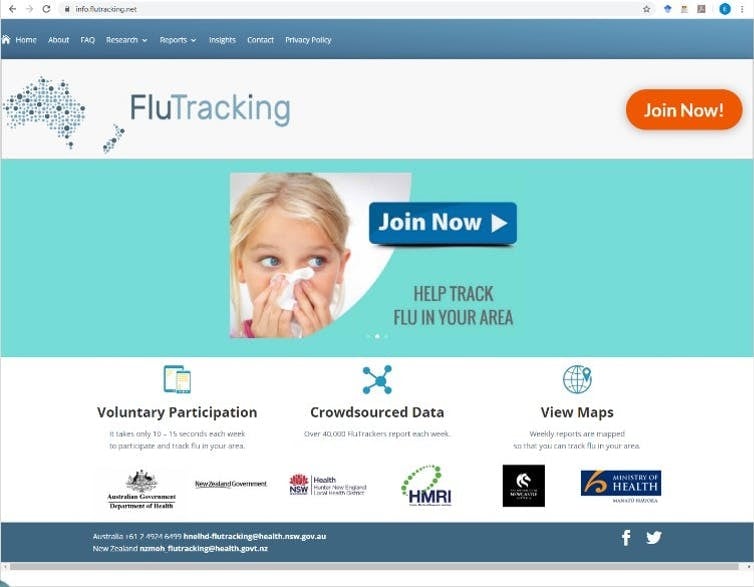Screen shot of the FluTracker website page