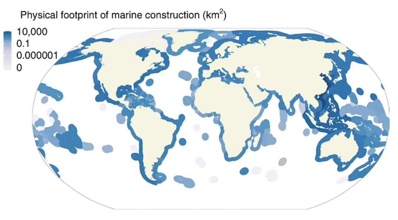 Map of physical footprint of marine construction