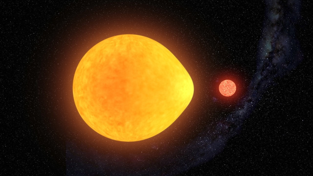 An artist’s impression of the star with its tidally locked red dwarf companion. Credit: Gabriel Pérez Díaz (IAC)