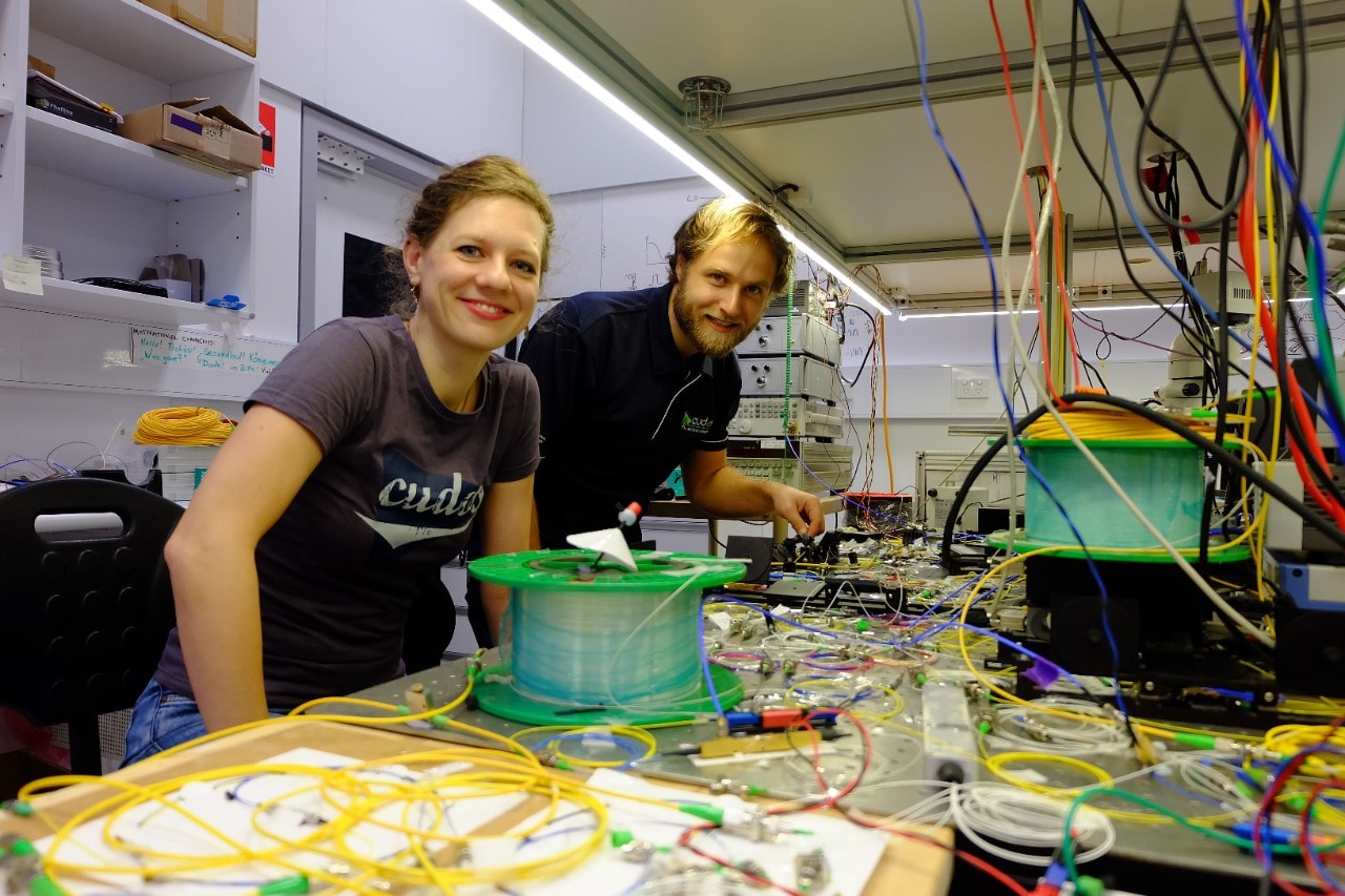 Authors Dr Birgit Stiller (left) and Dr Moritz Merklein in the Sydney Nanoscience Hub labs.