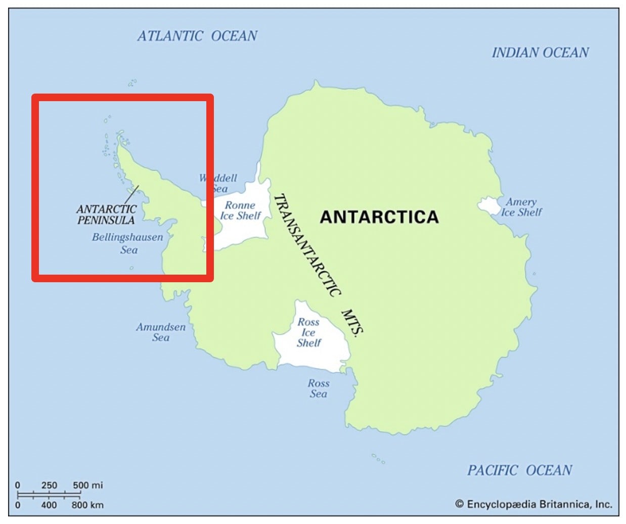 A map of Antarctica.