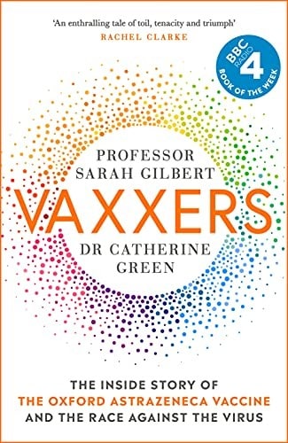 photo of a brightly coloured book, yellow and orange, with the word Vaxxers