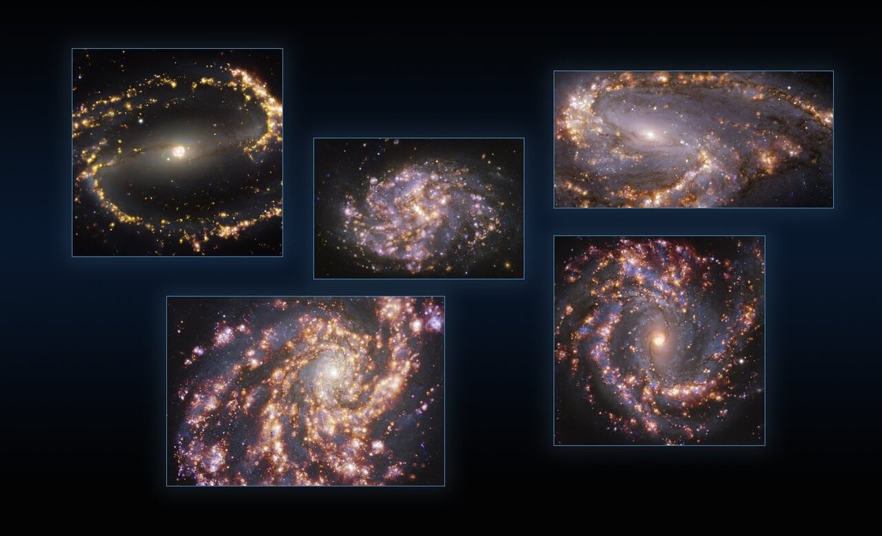 Five of the observed galaxies, within 80 million light years of Earth. Credit: ESO/PHANGS