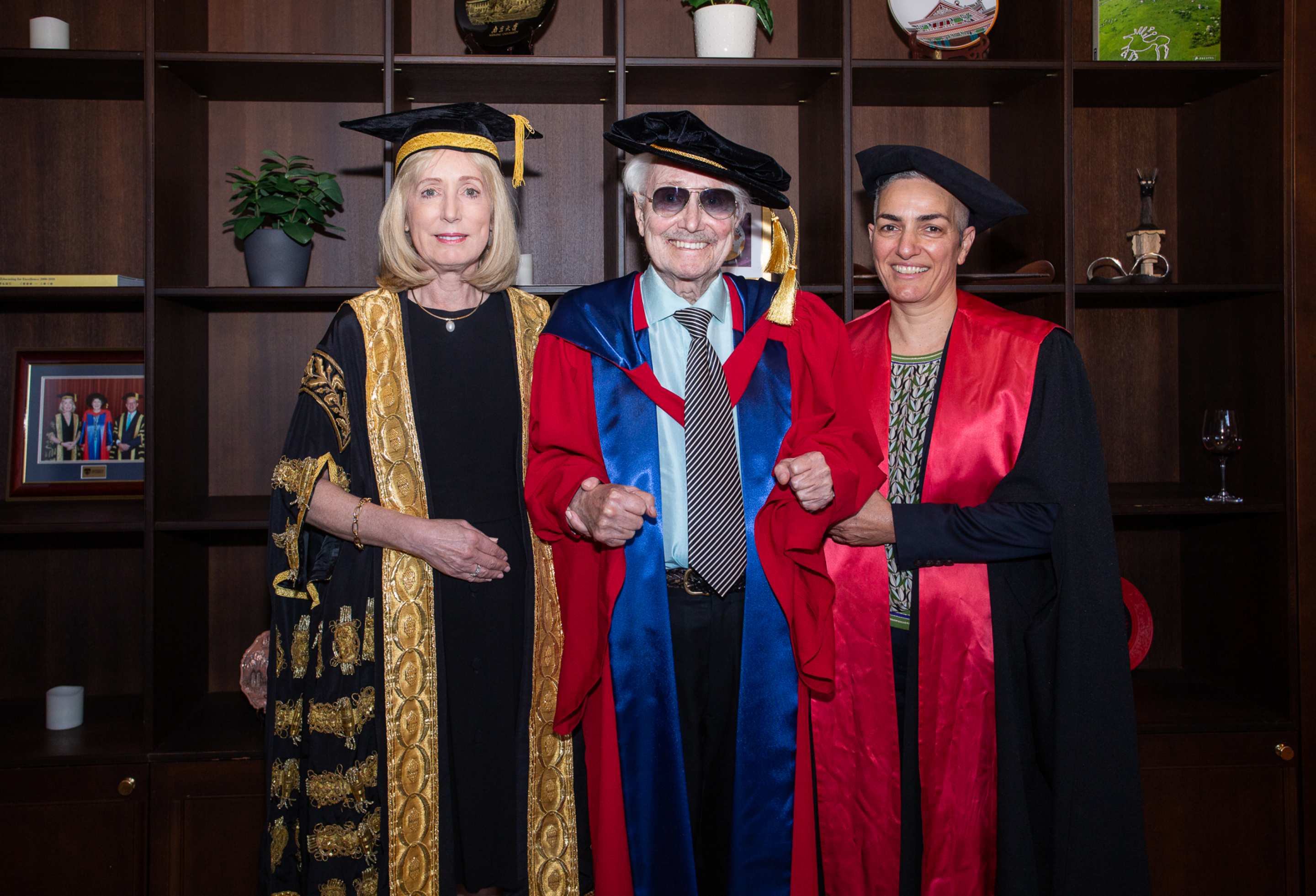 L-R: University of Sydney Chancellor Belinda Hutchinson AC, Nelson Meers AO, and Dean of the Faculty of Arts and Social Sciences, Professor Annamarie Jagose