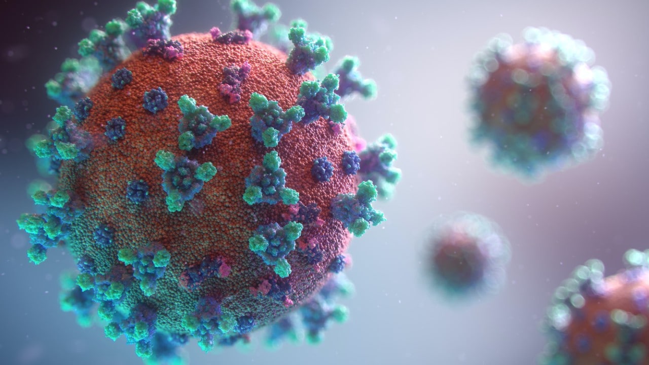 A close up of a new visualisation of the Covid-19 virus