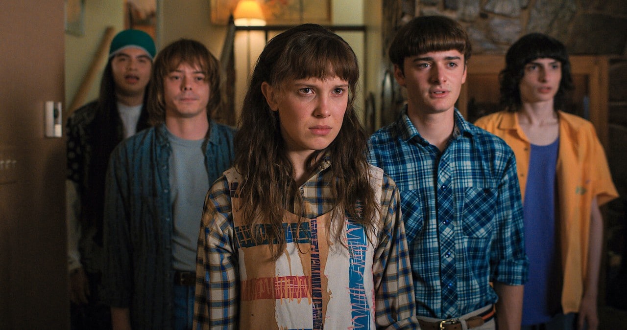 photo of the characters in Netflix TV show Stranger Things, they are all looking worried. 