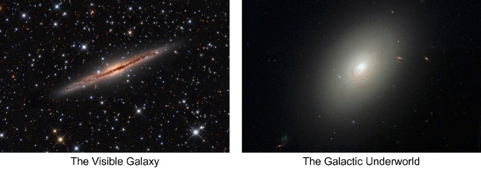 The visible Milky Way compared with the galactic underworld 