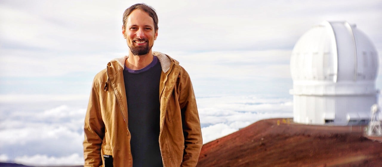 Dr Dan Huber at the Canada-France-Hawai'i telescope at the summit of Mauna Kea in Hawai'i.