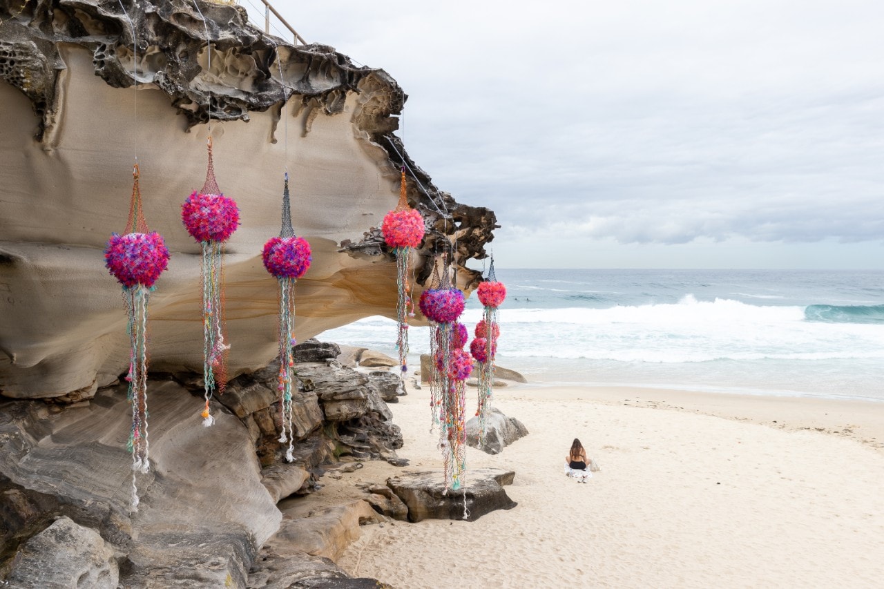 Yatra 'Journey', sculpture by India Collins for Sculpture by the Sea 2023 on Tamarama Beach