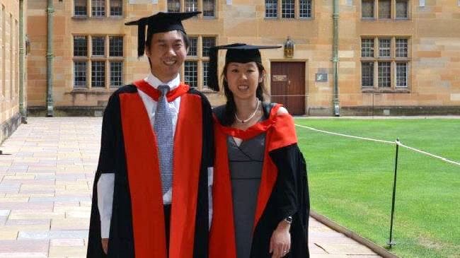 Monkol and Angela Lek in cap and gown at University of Sydney