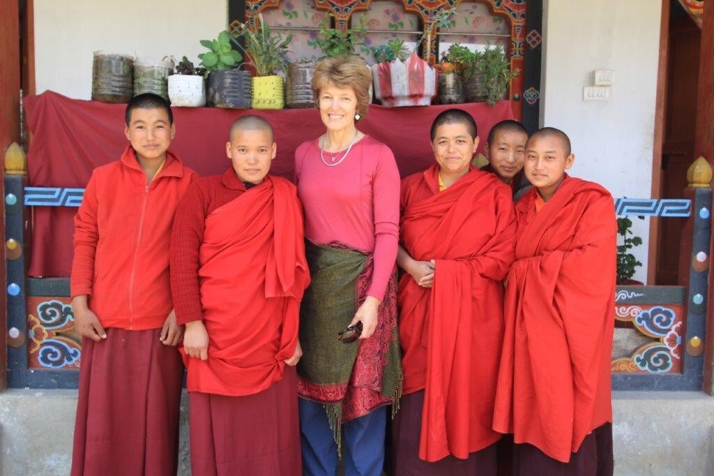 Dr Gillian Deakin with Bhutanese nuns