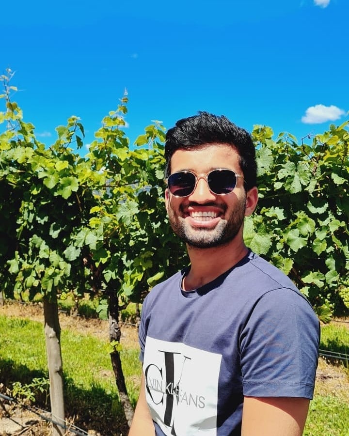 Vivan Sanghvi in a vineyard