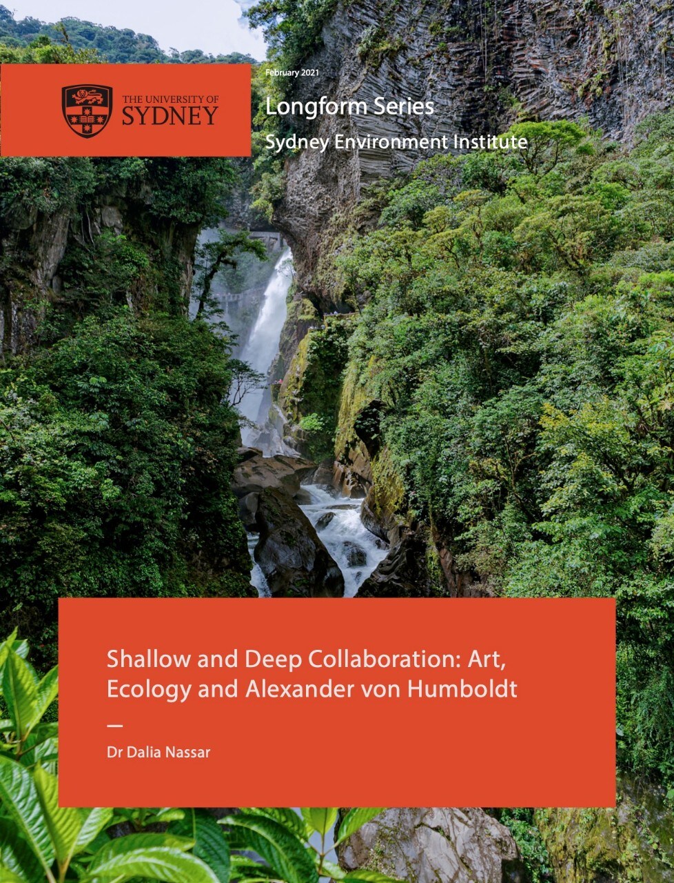 Cover of longform essay featuring wtaerfall in rainforest