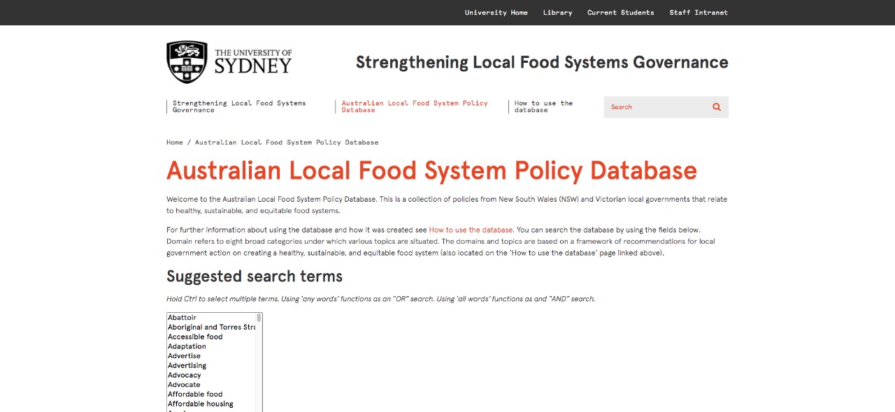 The Australian Local Food System Policy Database