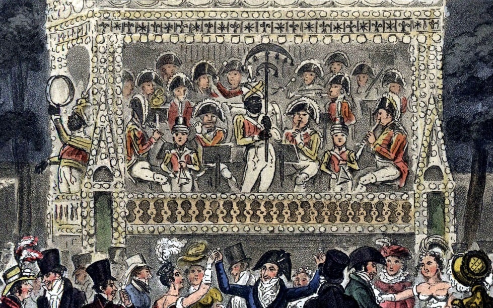 Military band at Vauxhall Gardens, c. 1820 (from Egan's Life in London)