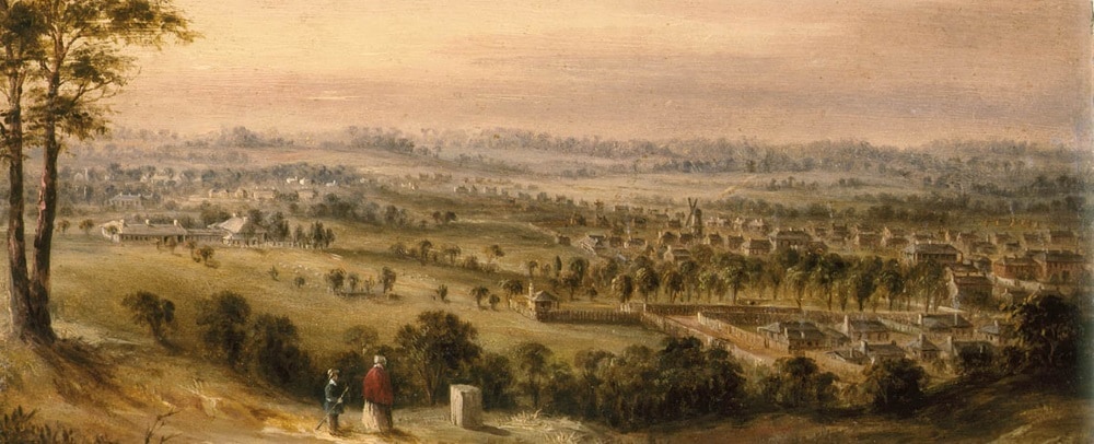 View of the town of Parramatta from May's Hill, c.1840; attributed to G. E. Peacock (detail); State Library of New South Wales