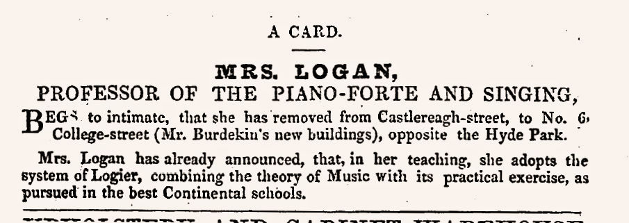 Maria Logan, advertisement, Sydney, January 1843