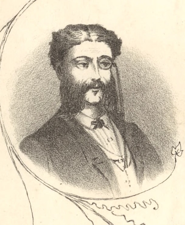 William Mower Akhurst; detail of sketch by Charles Turner for cover of Beautiful swells (1868)