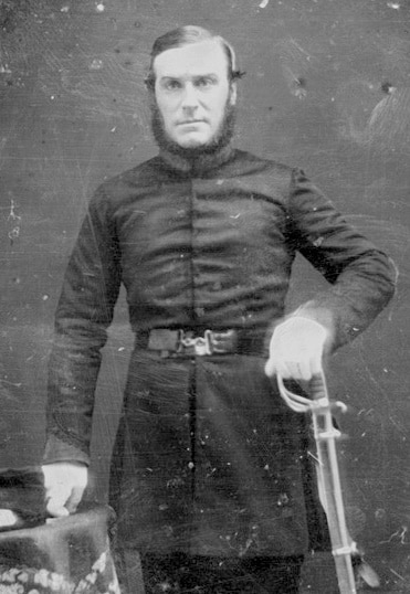 George Aldridge, in uniform as lieutenant, South Australian Volunteers, c. mid 1850s; State Library of South Australia