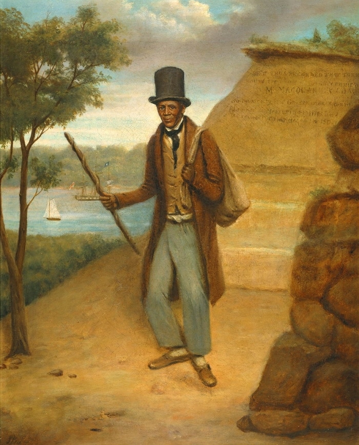 Billy Blue, at Mrs. Macquarie's chair on Farm Cove; by J. B. East, 1834; State Library of New South Wales