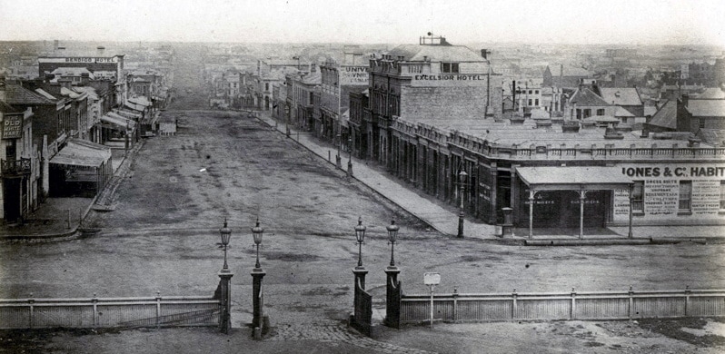 Bourke-street east, looking west, with Excelsior Hotel at right