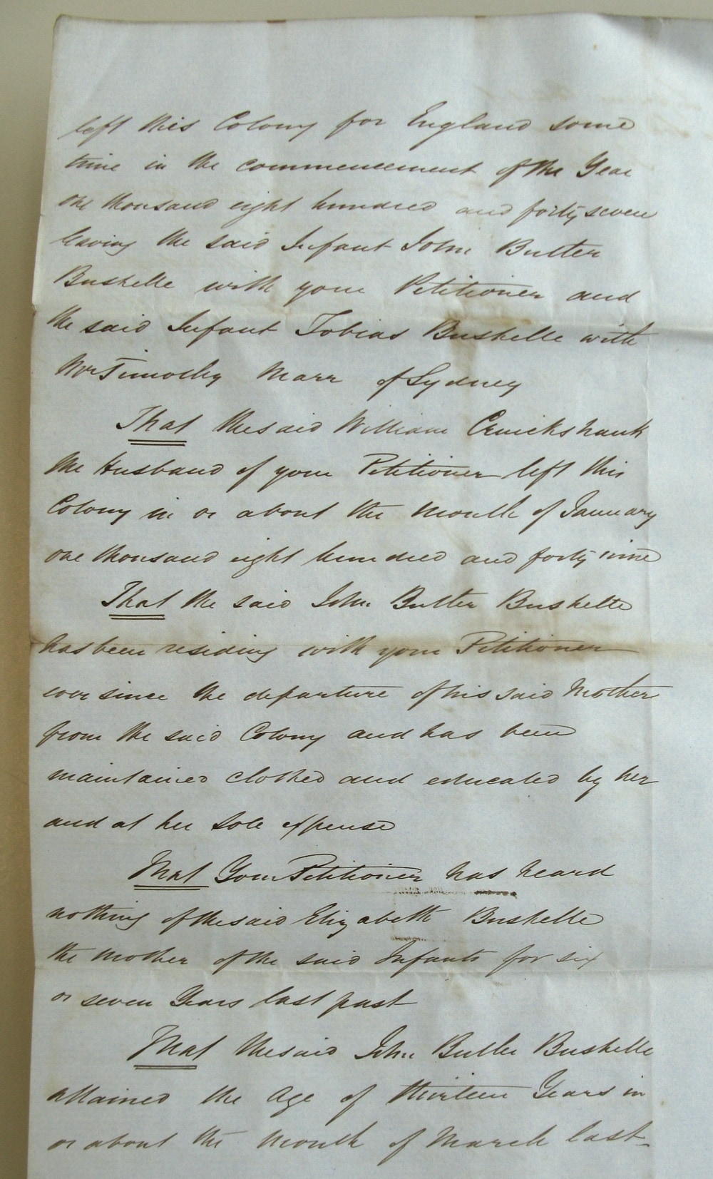 Petition, Cruickshank, 1853, re John Butler Bushelle