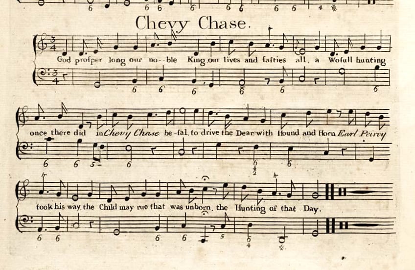 Chevy Chase, Second set of Scots songs for a voice & harpsichord</em> (Edinburgh: R. Bremner, [n.d.]), 28